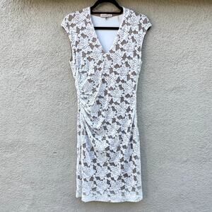 Rebecca Taylor Lace Overlay Mini Dress 6 Beige Cream